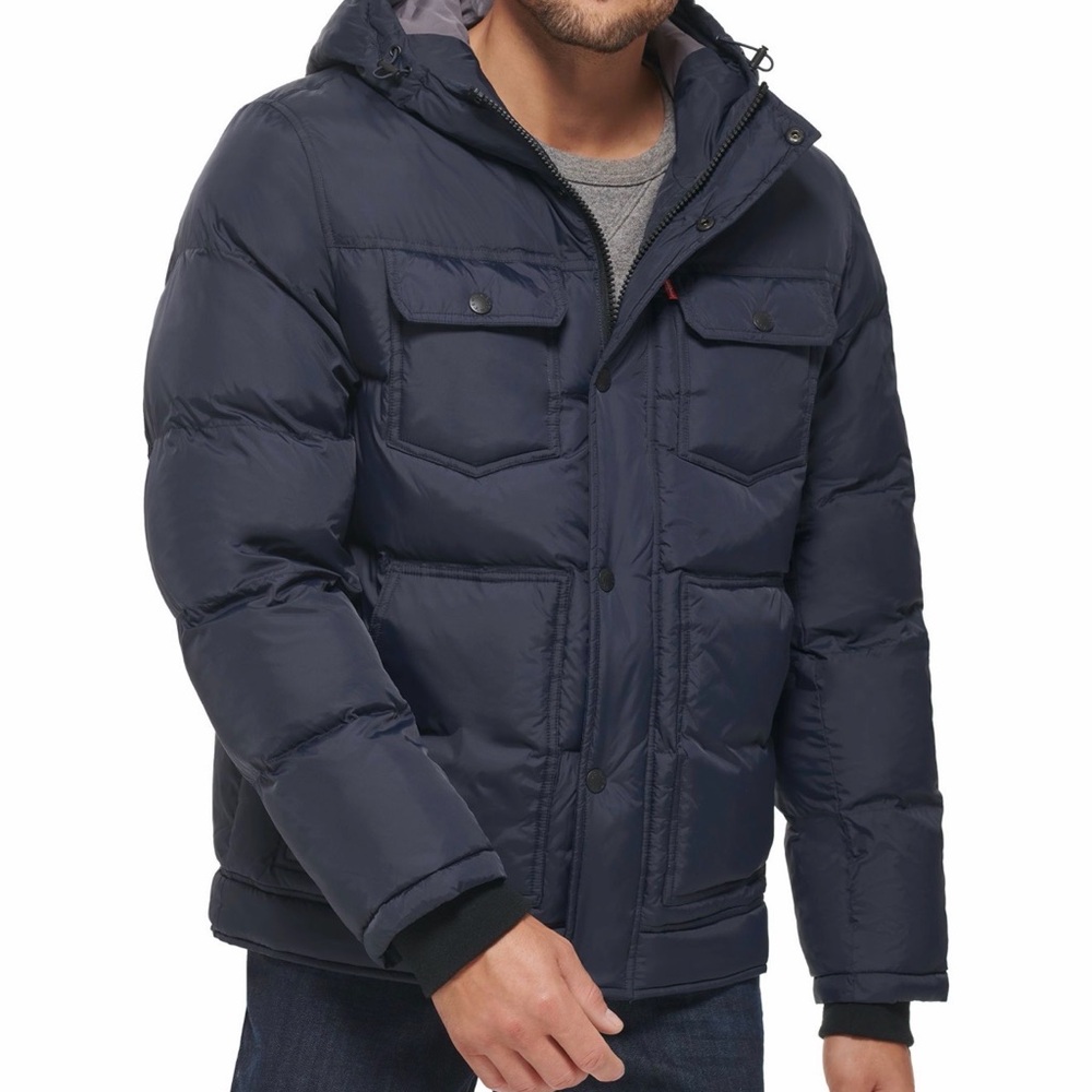 Levi's Men Size Small Navy Blue Arctic Cloth Puffer Parka Jacket Coat Full Zip